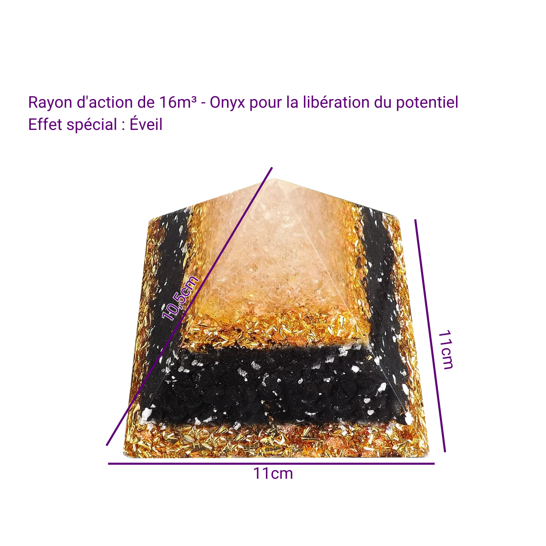 Pyramide Orgonite Onyx Or - Conscience de soi, Éveil